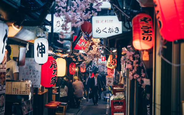 TOKYO, JAPAN - 20 APRIL, 2018: View of Omoide Yokocho more known as "Piss Alley" - famous drinking and eating quarter in Shinjuku district in Tokyo, Japan.