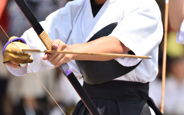 Japanese archery, with high concentration