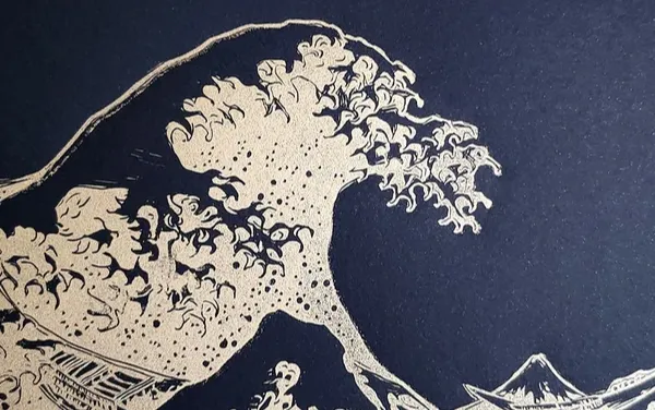 linogravure vague hokusai doree (1)